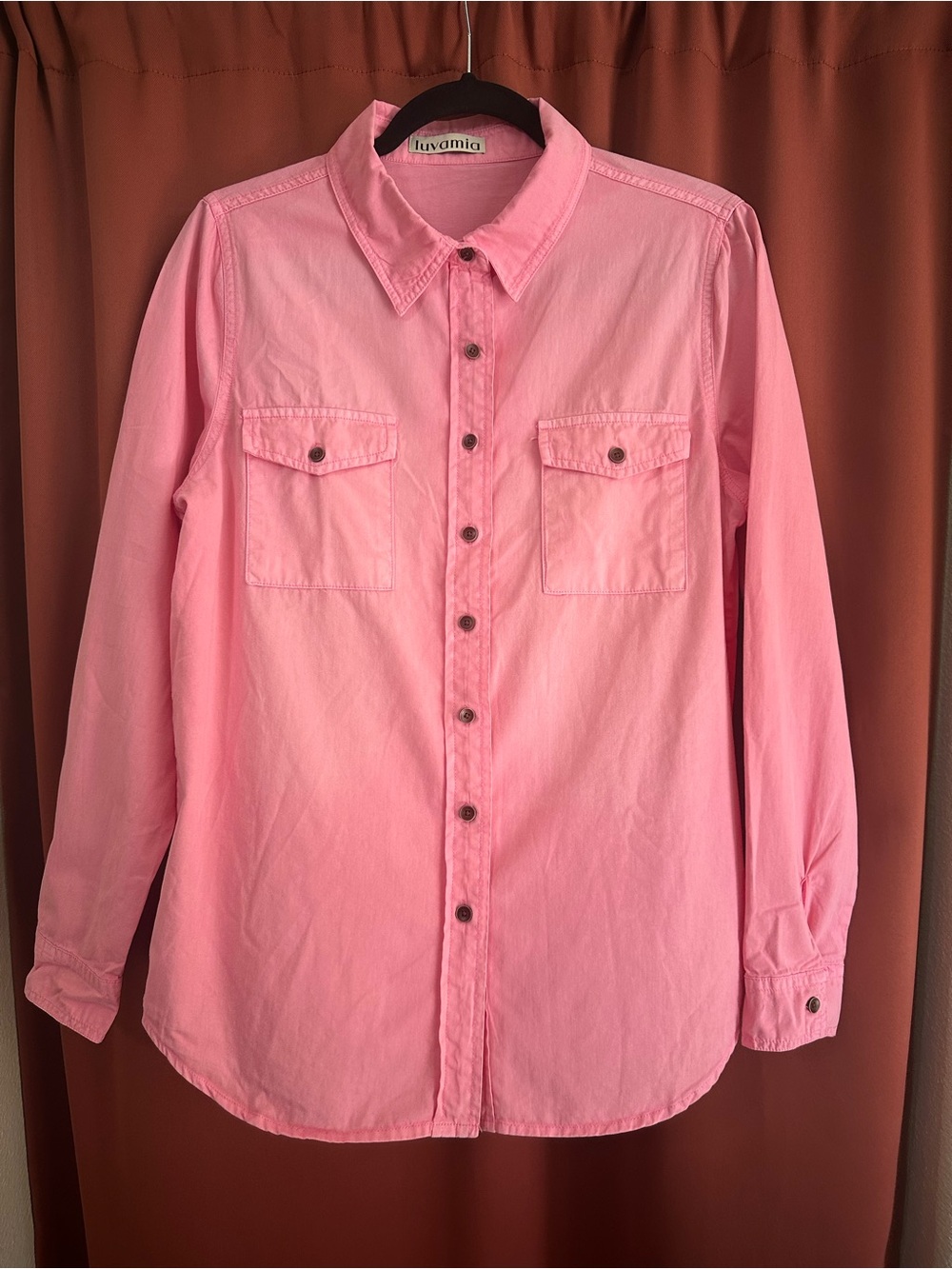 Luvamia Pink Long Sleeve Button Up 100% Cotton Women’s Size Medium